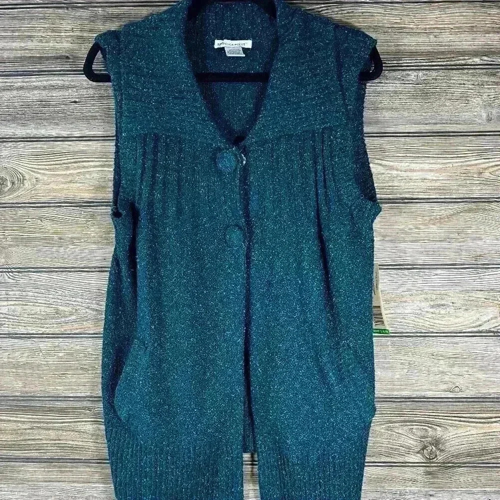 Reference Point Green 2 Button Snap Sleeveless Sweater Vest Top Size Medium NWT